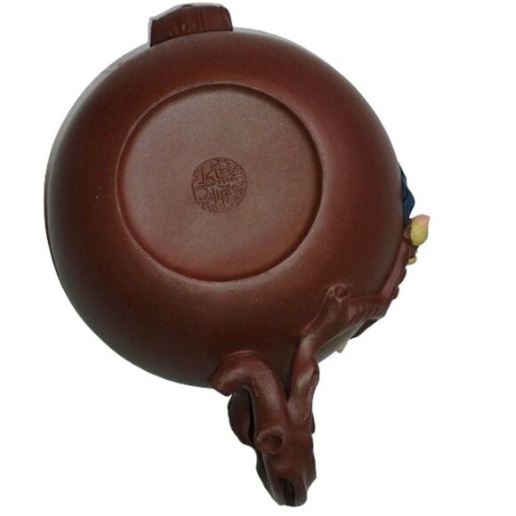 Yixing Chinese Stoneware  Purple Clay Longevity Peach Teapot Dark Brown‎ - Picture 5 of 10